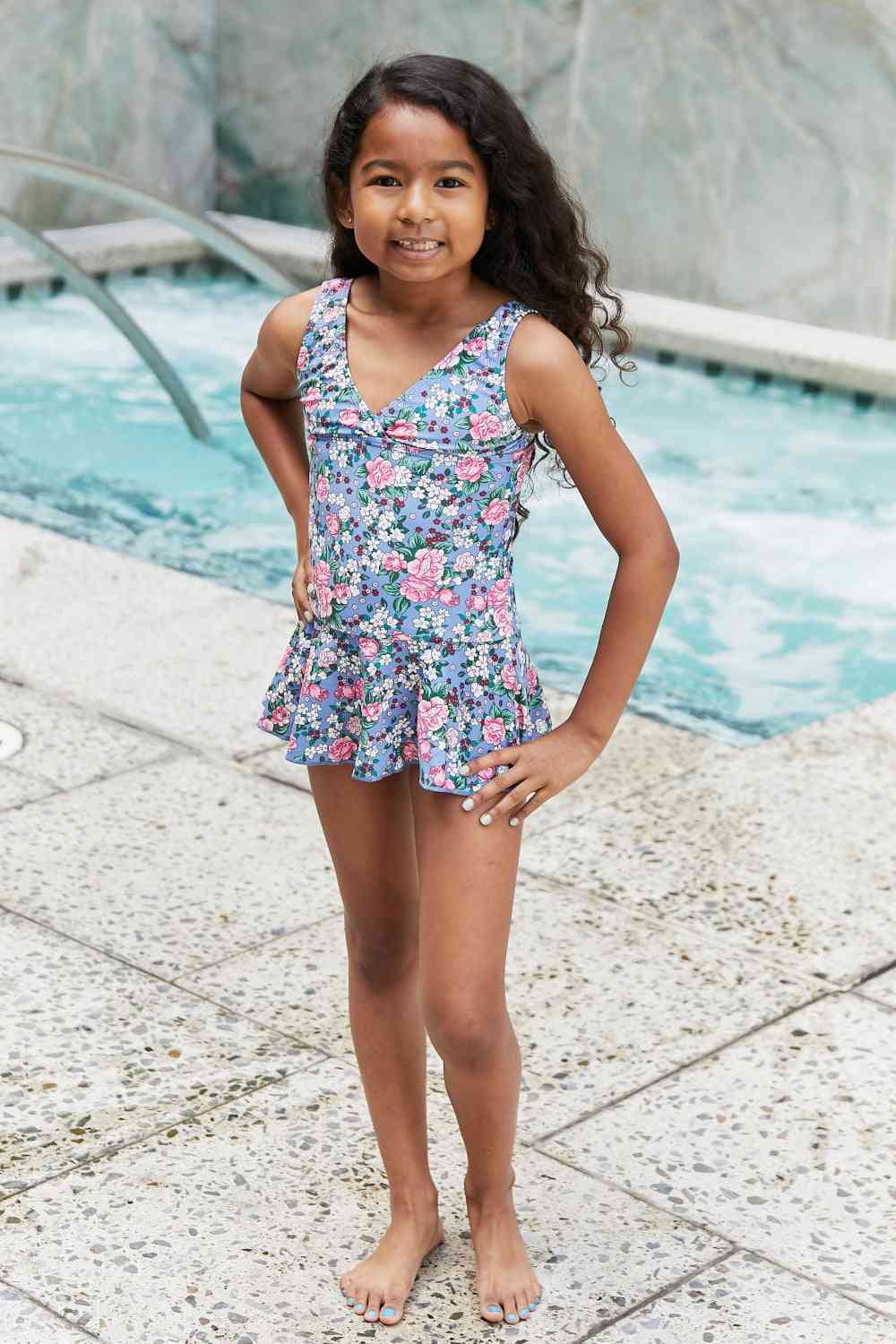 Clear Waters Girls Swim Dress in Rose Sky - Sydney So Sweet