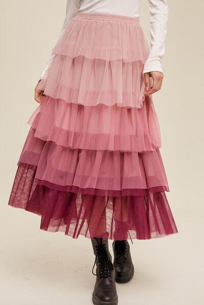 Elastic Waist Layered Tulle Midi Skirt - Sydney So Sweet