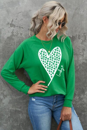 Heart Graphic Round Neck Sweatshirt - Sydney So Sweet