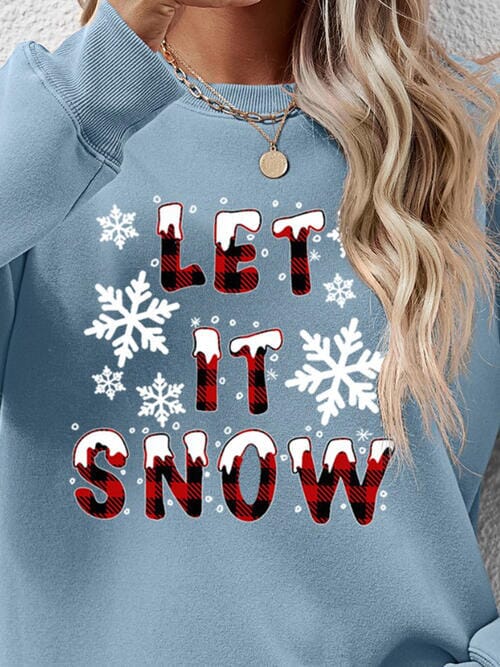 LET IT SNOW Round Neck Long Sleeve Sweatshirt - Sydney So Sweet