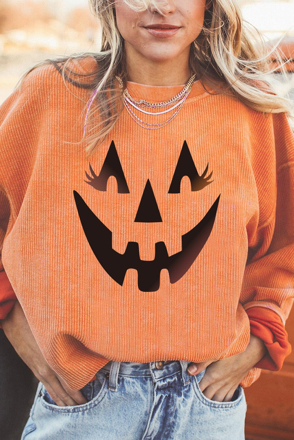 Dropped Shoulder Jack-O'-Lantern Graphic Sweatshirt - Sydney So Sweet