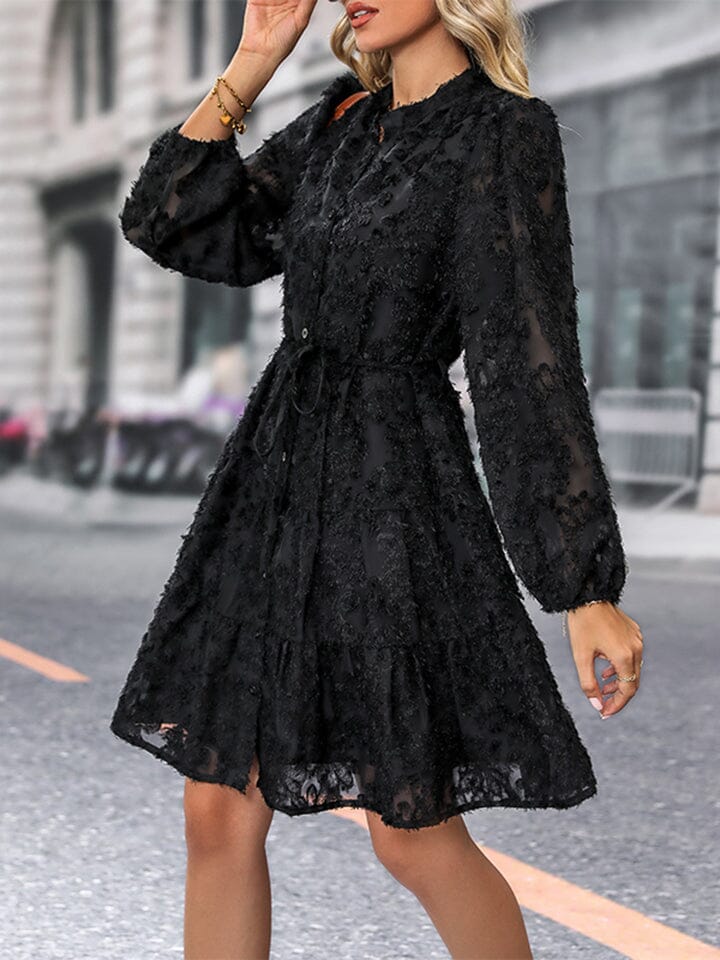 V-Neck Long Sleeve Buttoned Dress - Sydney So Sweet