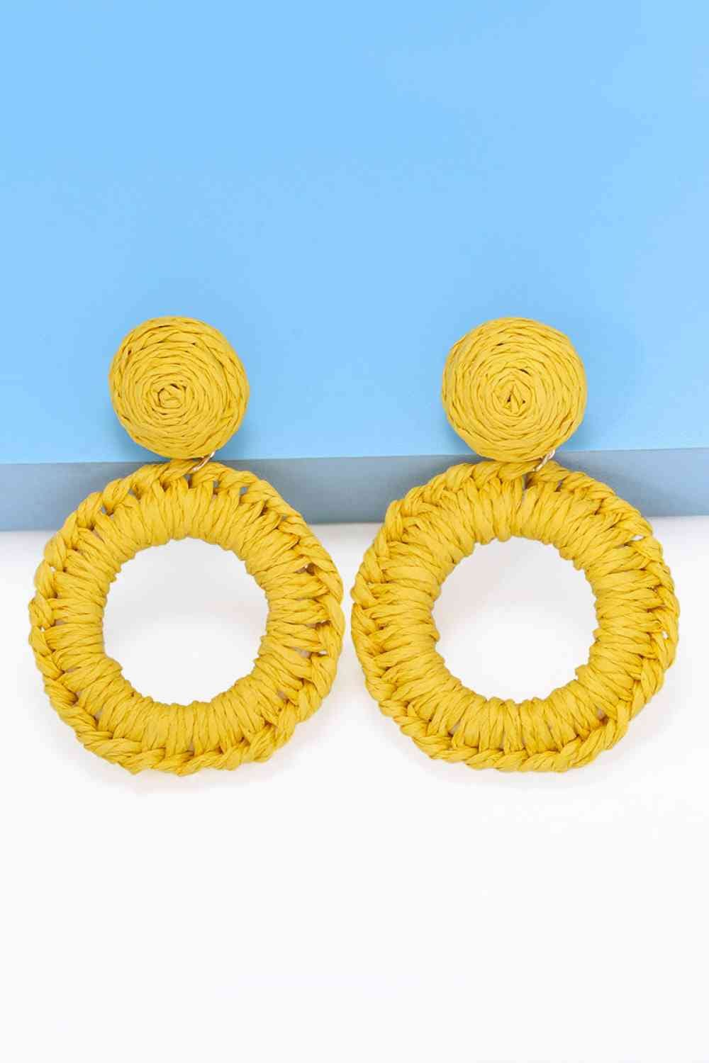 Round Shape Raffia Grass Dangle Earrings - Sydney So Sweet