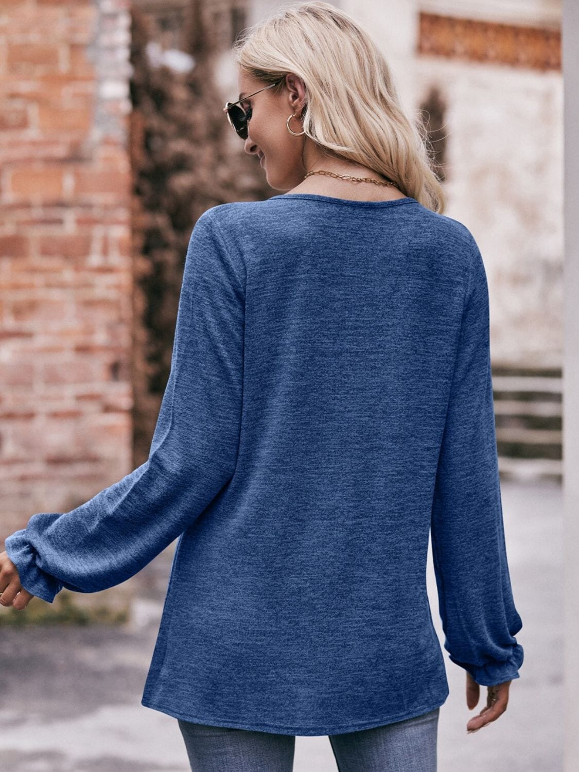 Long Flounce Sleeve Round Neck Blouse - Sydney So Sweet