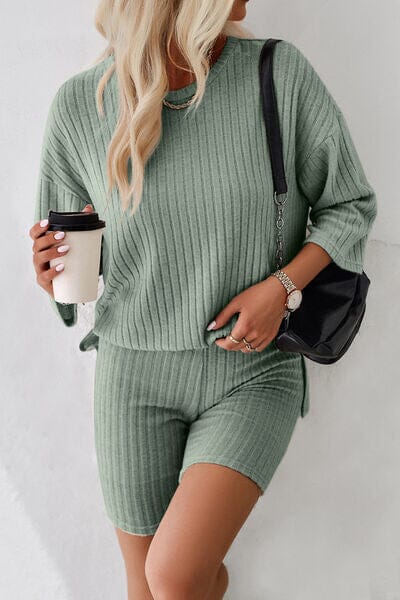 Ribbed Round Neck Top and Shorts Set - Sydney So Sweet