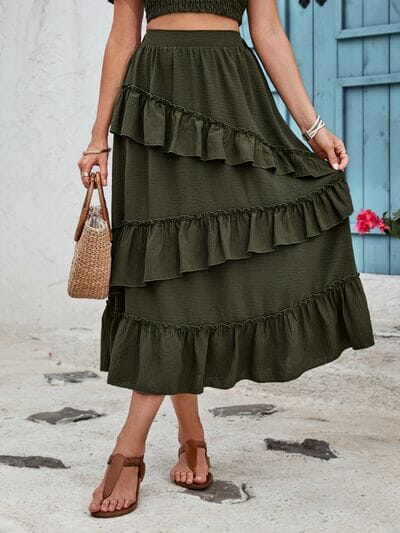 Ruffled Elastic Waist Midi Skirt - Sydney So Sweet