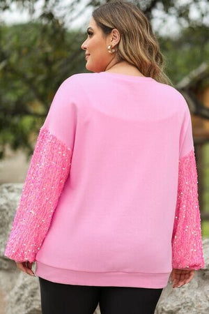 Plus Size XOXO Heart Sequin Round Neck Sweatshirt - Sydney So Sweet