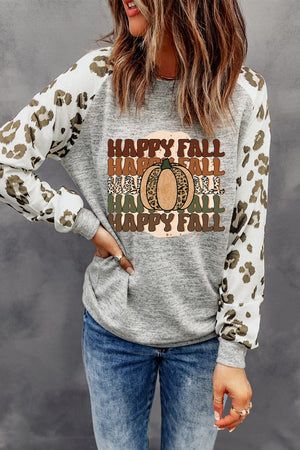 HAPPY FALL Graphic Round Neck Long Sleeve Sweatshirt - Sydney So Sweet