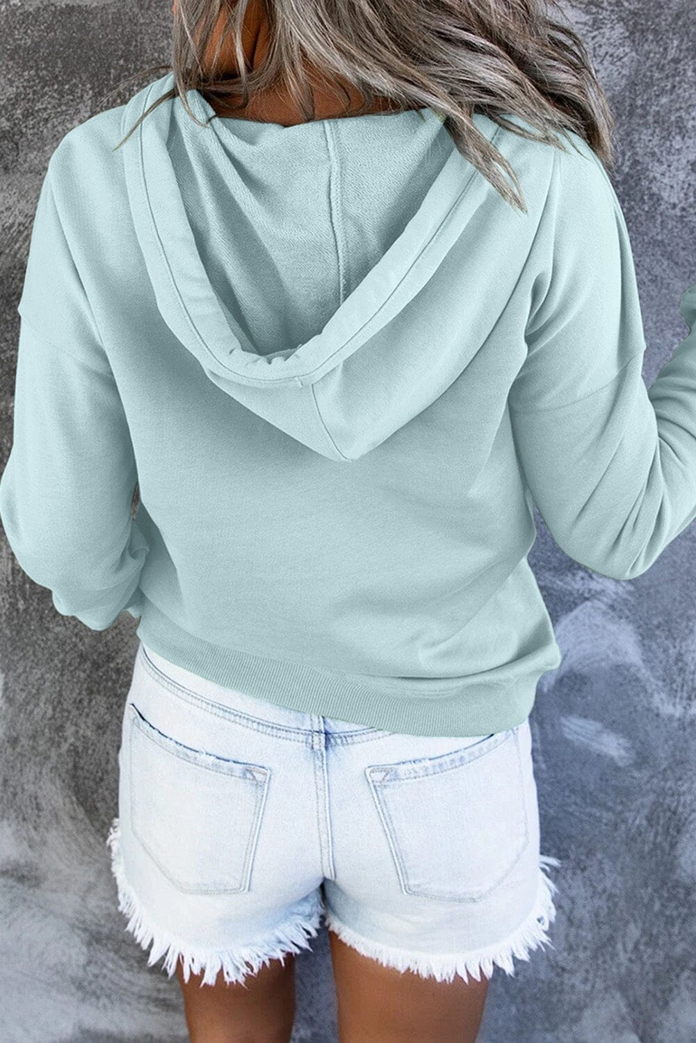 Dropped Shoulder Long Sleeve Hoodie with Pocket - Sydney So Sweet