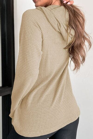 Waffle-Knit Button Up Drawstring Hoodie - Sydney So Sweet