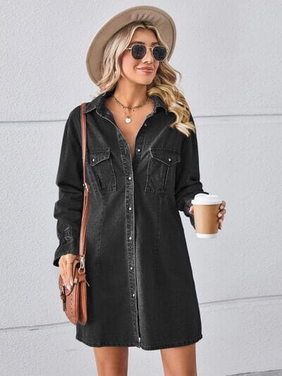 Pocketed Dropped Shoulder Mini Denim Dress - Sydney So Sweet