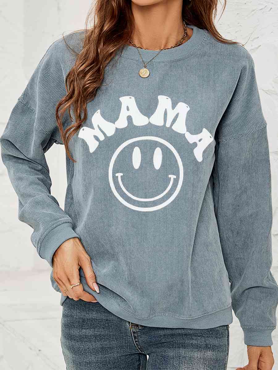 Round Neck Long Sleeve MAMA Graphic Sweatshirt - Sydney So Sweet