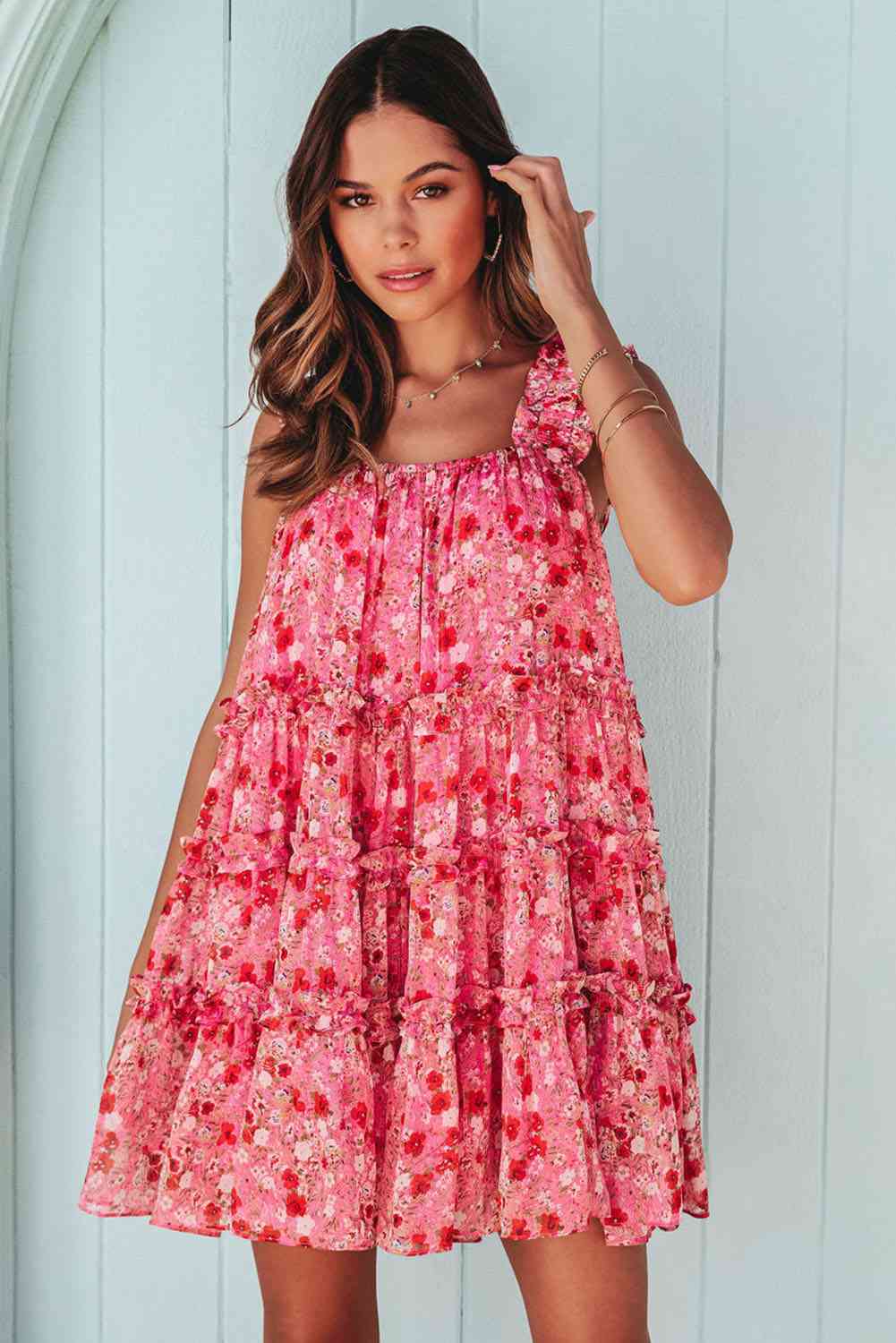 Pink Floral Square Neck Sleeveless Mini Dress - Sydney So Sweet