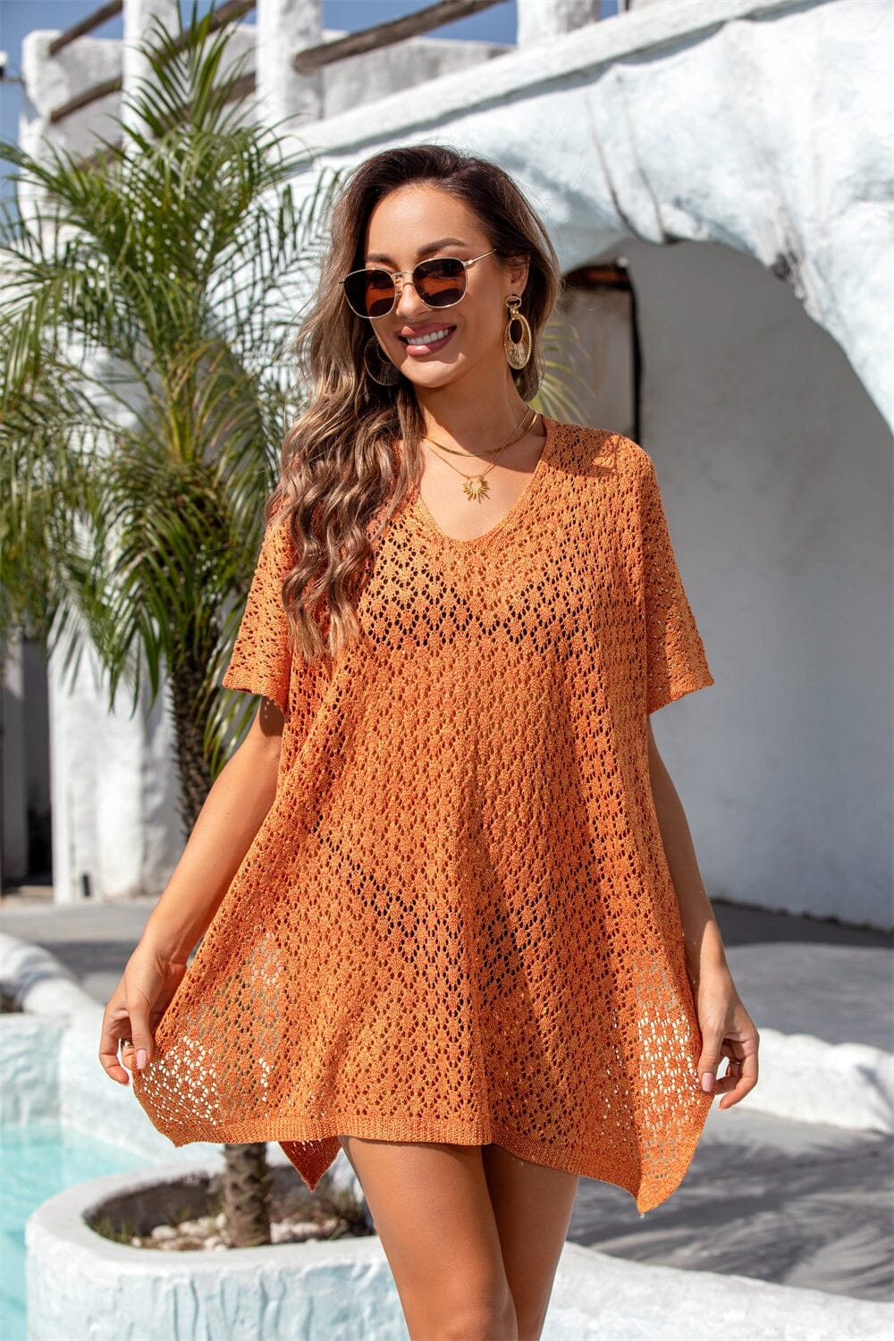 Openwork Slit Scoop Neck Cover Up - Sydney So Sweet