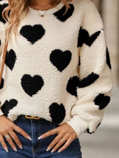 Fuzzy Heart Dropped Shoulder Sweatshirt - Sydney So Sweet