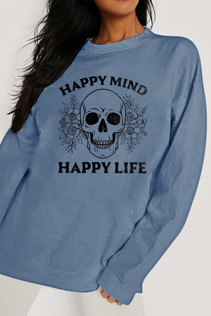 HAPPY MIND HAPPY LIFE SKULL Graphic Sweatshirt - Sydney So Sweet