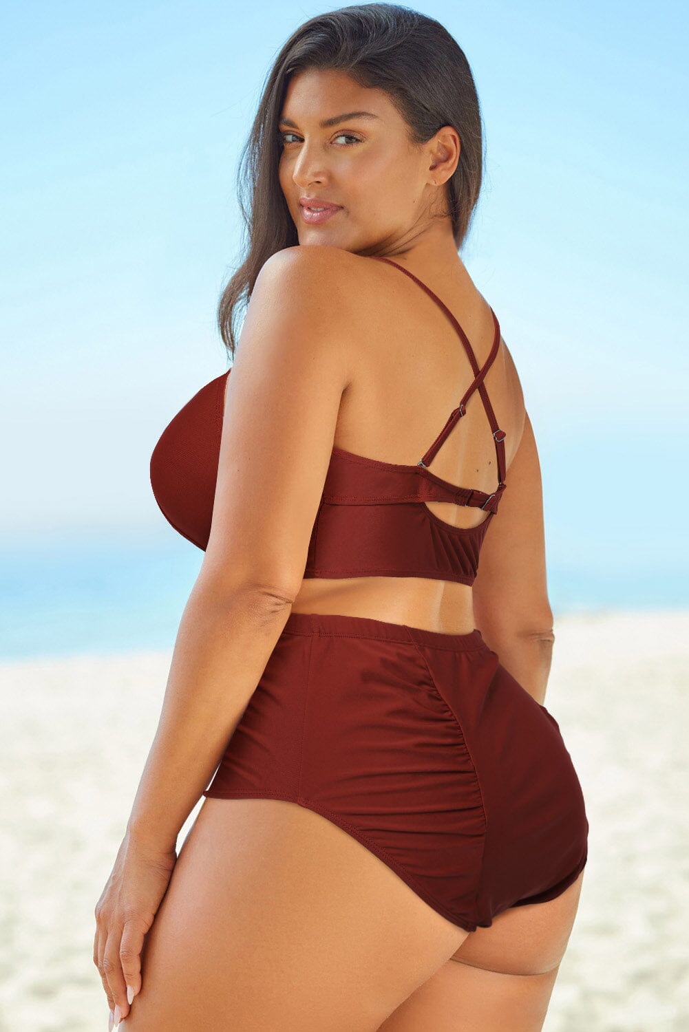 Full Size Halter Neck Crisscross Ruched Two-Piece Swimsuit - Sydney So Sweet