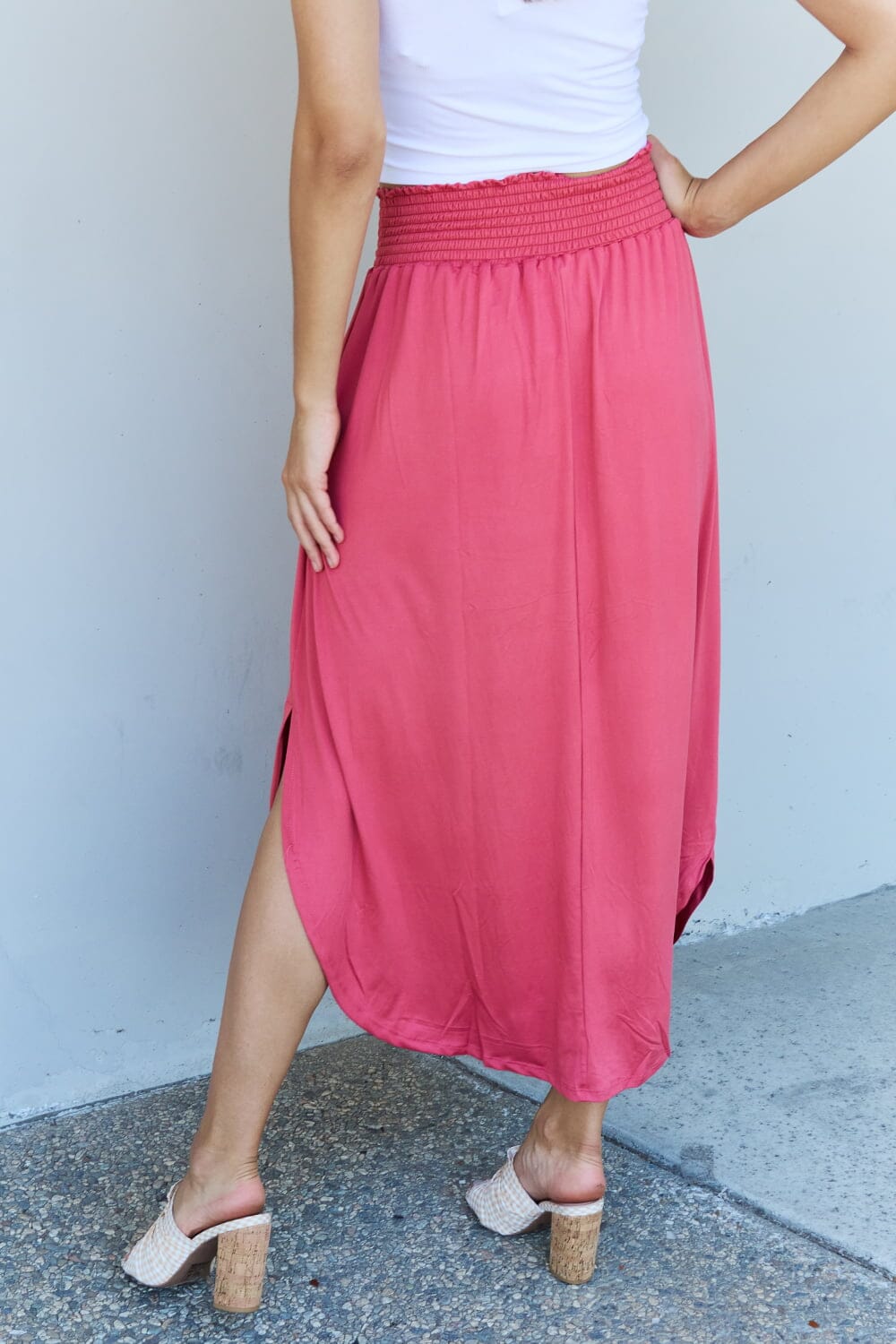 Full Size High Waist Scoop Hem Maxi Skirt in Hot Pink - Sydney So Sweet