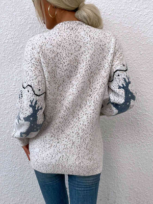 Reindeer Button Down Cardigan with Pockets - Sydney So Sweet