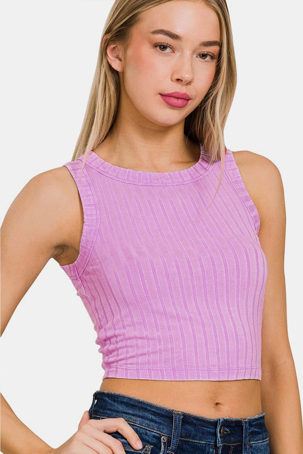 Zenana Ribbed Round Neck Cropped Tank - Sydney So Sweet