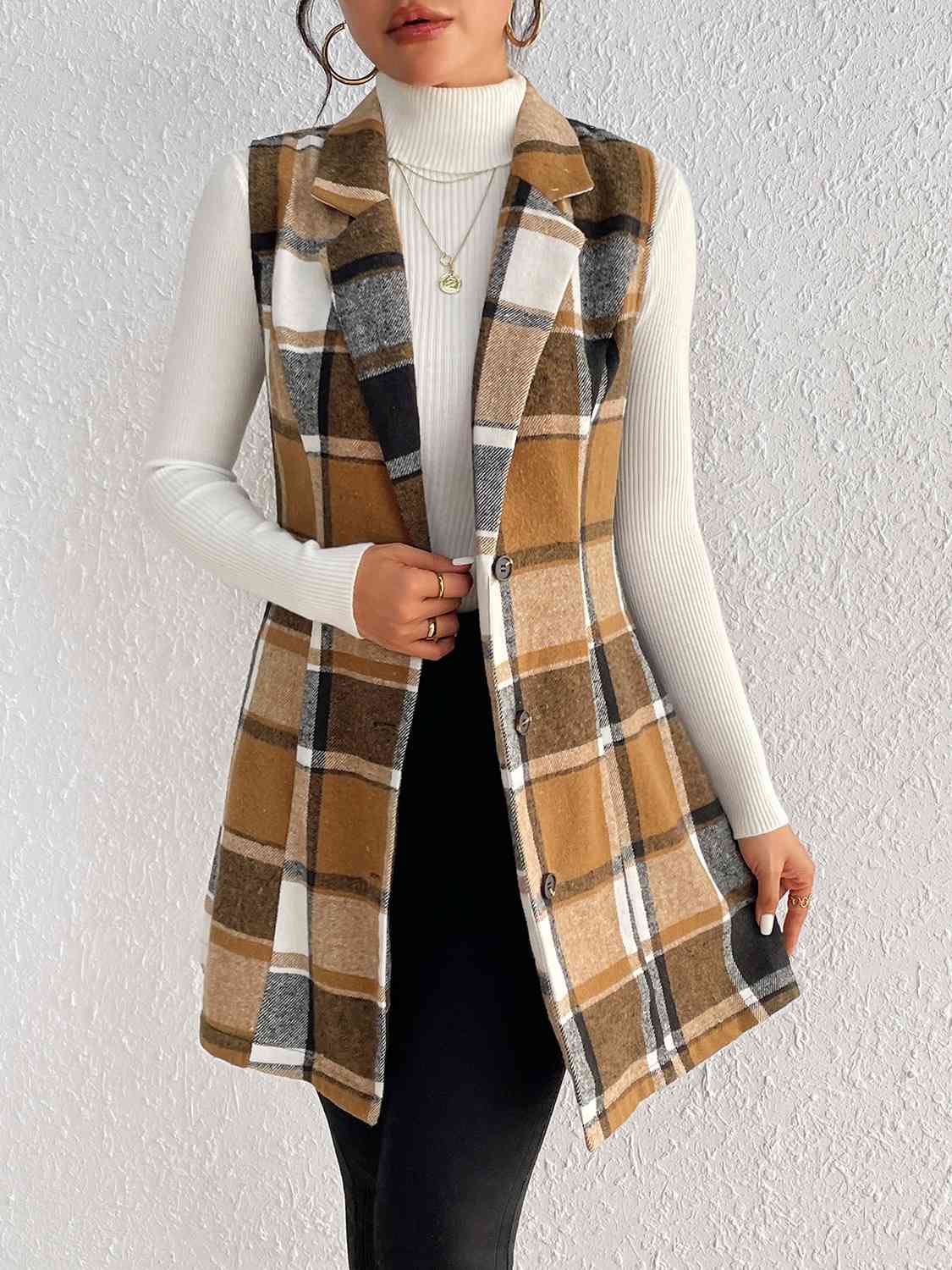 Plaid Lapel Collar Vest - Sydney So Sweet