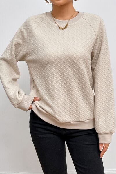 Texture Round Neck Long Sleeve Sweatshirt - Sydney So Sweet