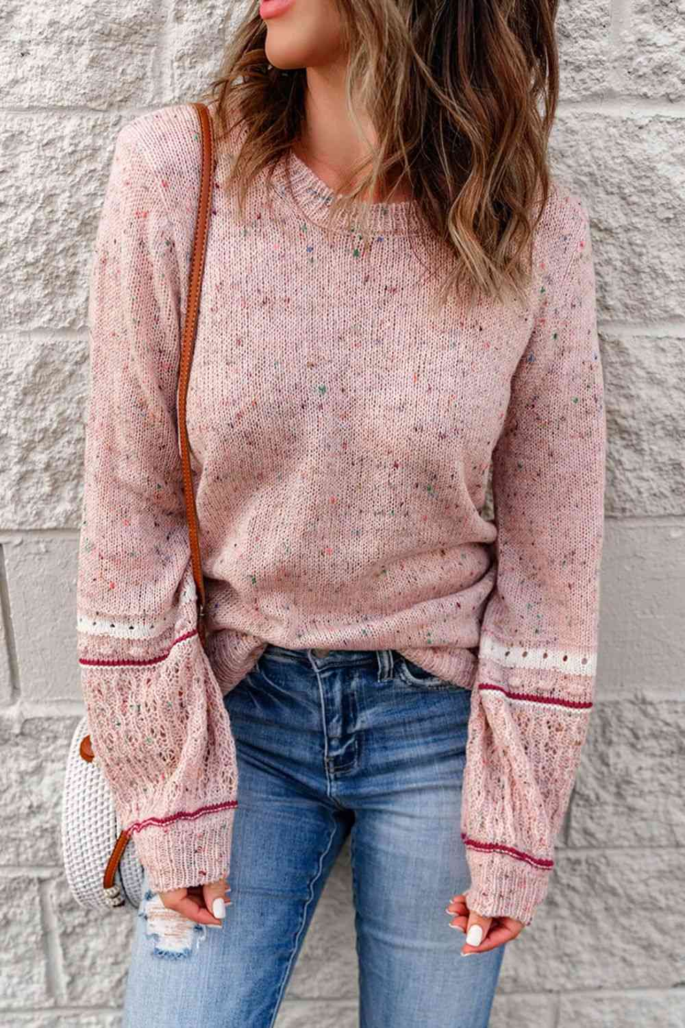 Multicolored Pilling Detail Ribbed Trim Sweater - Sydney So Sweet