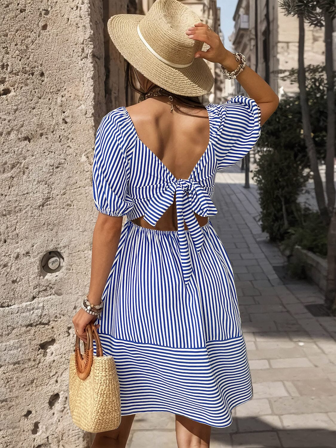 Smocked Striped Balloon Sleeve Mini Dress - Sydney So Sweet