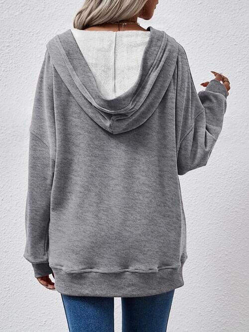 V-Neck Drop Shoulder Long Sleeve Hoodie - Sydney So Sweet