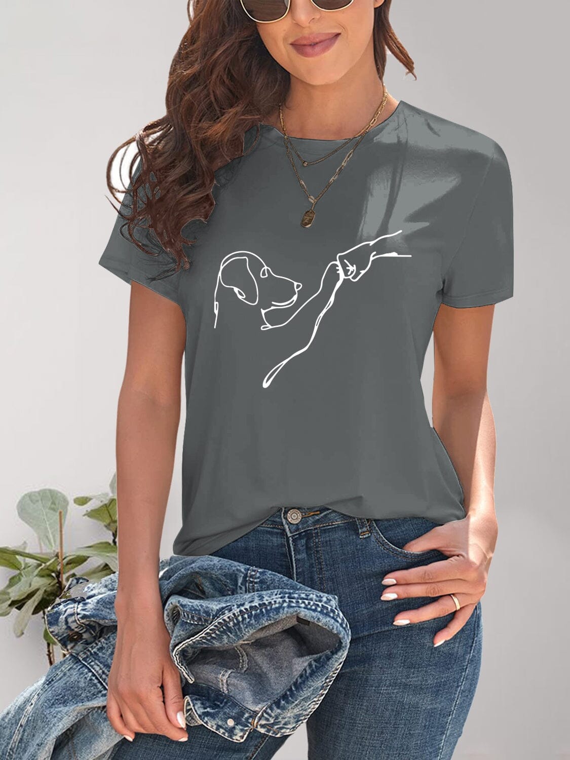 Dog Paw Bump Graphic Round Neck T-Shirt - Sydney So Sweet