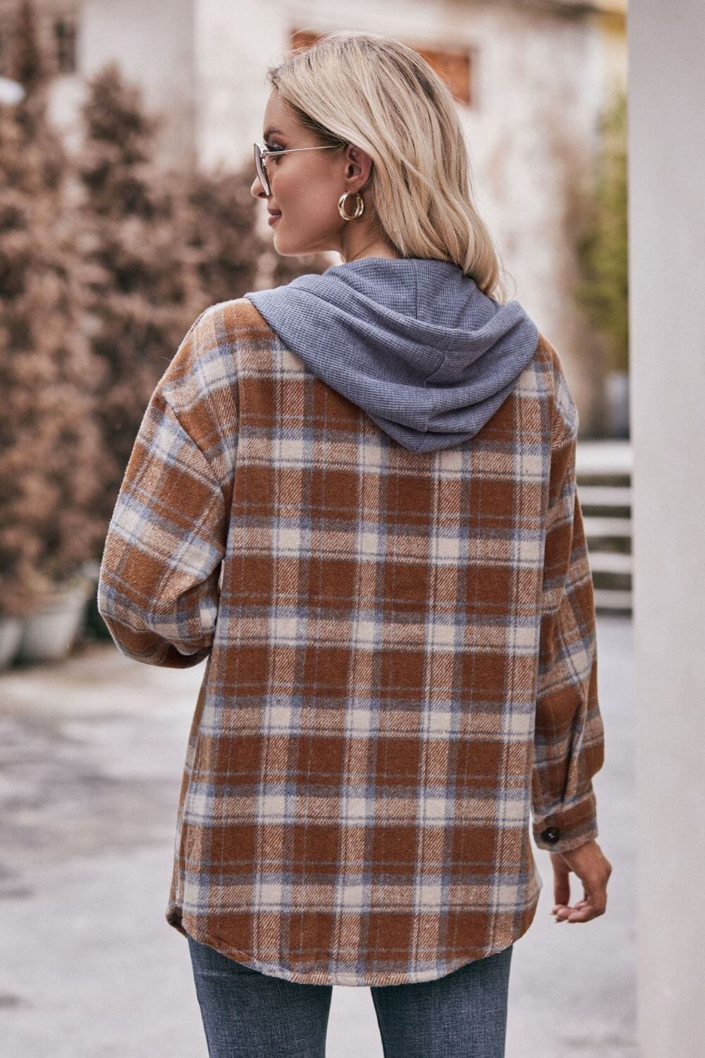 Plaid Dropped Shoulder Hooded Longline Jacket - Sydney So Sweet