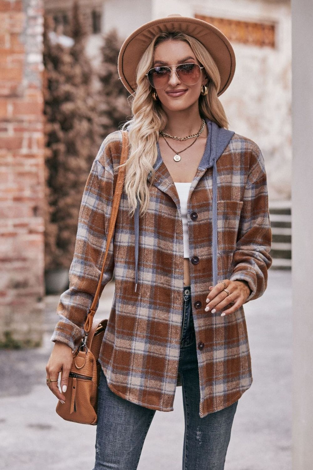 Plaid Dropped Shoulder Hooded Longline Jacket - Sydney So Sweet