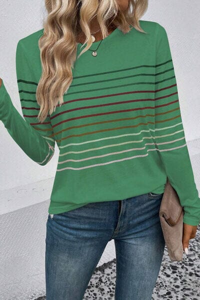 Striped Round Neck Long Sleeve Top - Sydney So Sweet