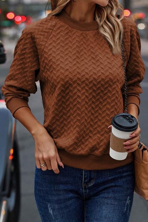 Texture Round Neck Long Sleeve Sweatshirt - Sydney So Sweet