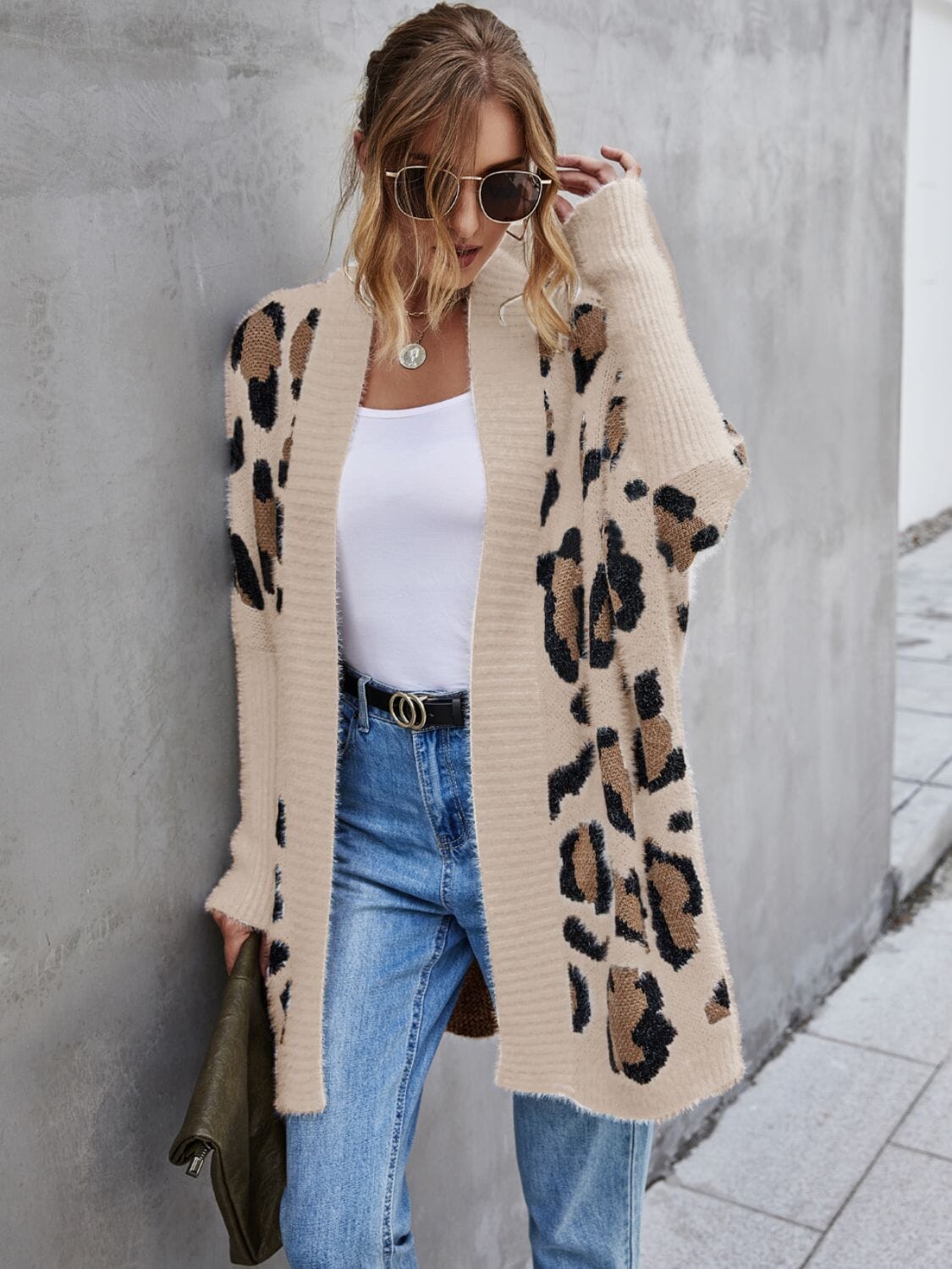 Leopard Pattern Fuzzy Long Cardigan - Sydney So Sweet