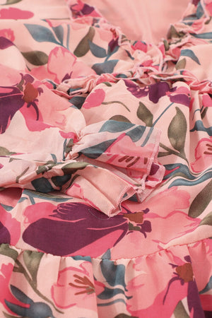 Floral Frill Trim Flounce Sleeve Plunge Maxi Dress - Sydney So Sweet