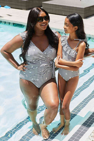 Full Size Float On Ruffle Faux Wrap Womens One-Piece Swimsuit in Black - Sydney So Sweet