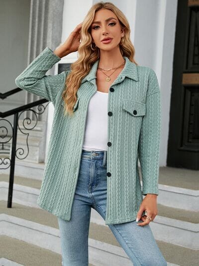 Textured Button Up Dropped Shoulder Shirt - Sydney So Sweet