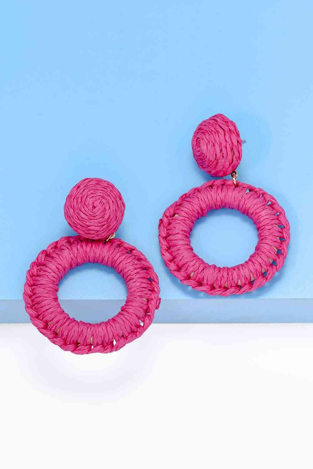 Round Shape Raffia Grass Dangle Earrings - Sydney So Sweet