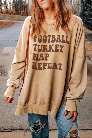 Football Turkey Nap Repeat Graphic Drop Shoulder Sweatshirt - Sydney So Sweet