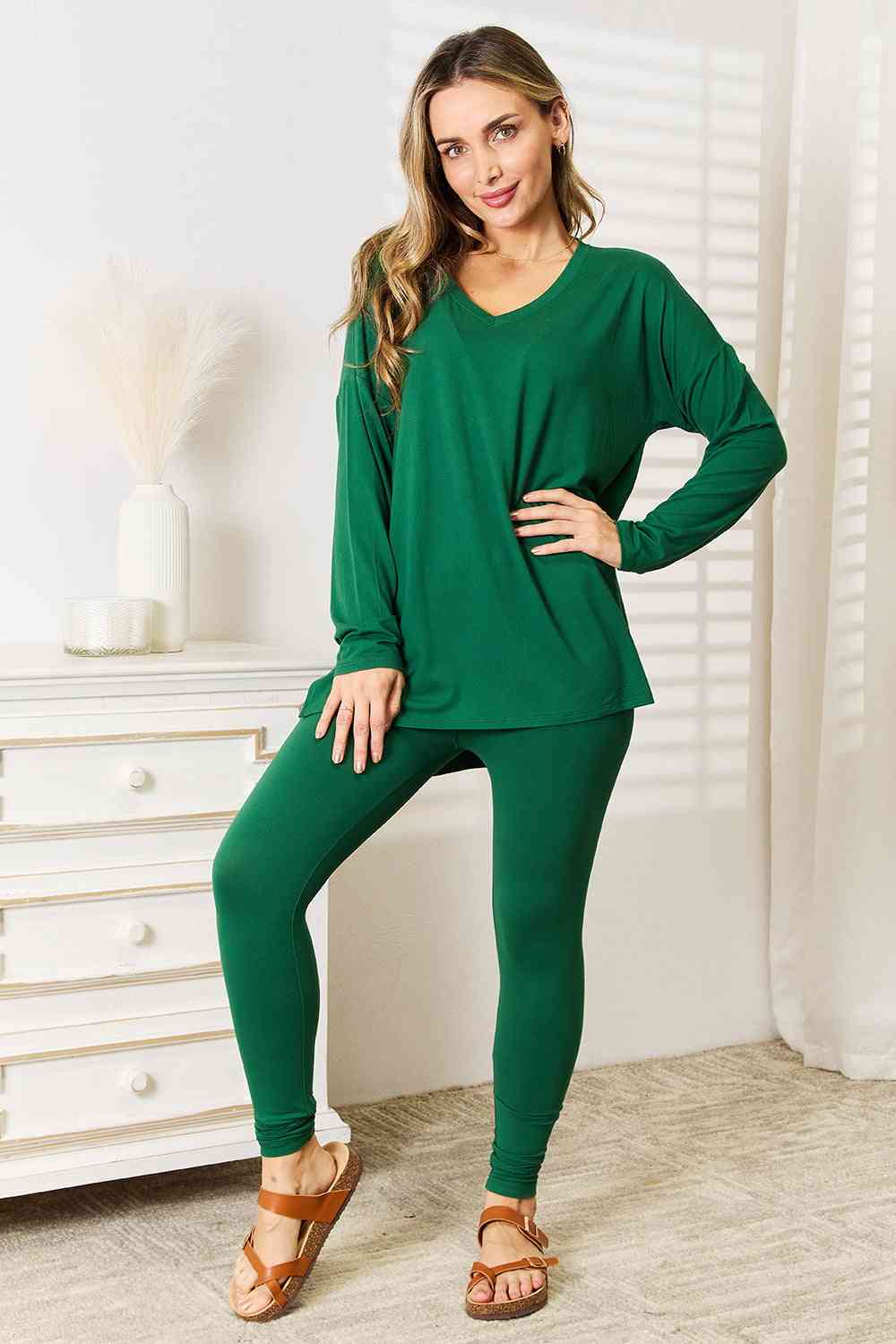 Zenana Lazy Days Full Size Long Sleeve Top and Leggings Set - Sydney So Sweet