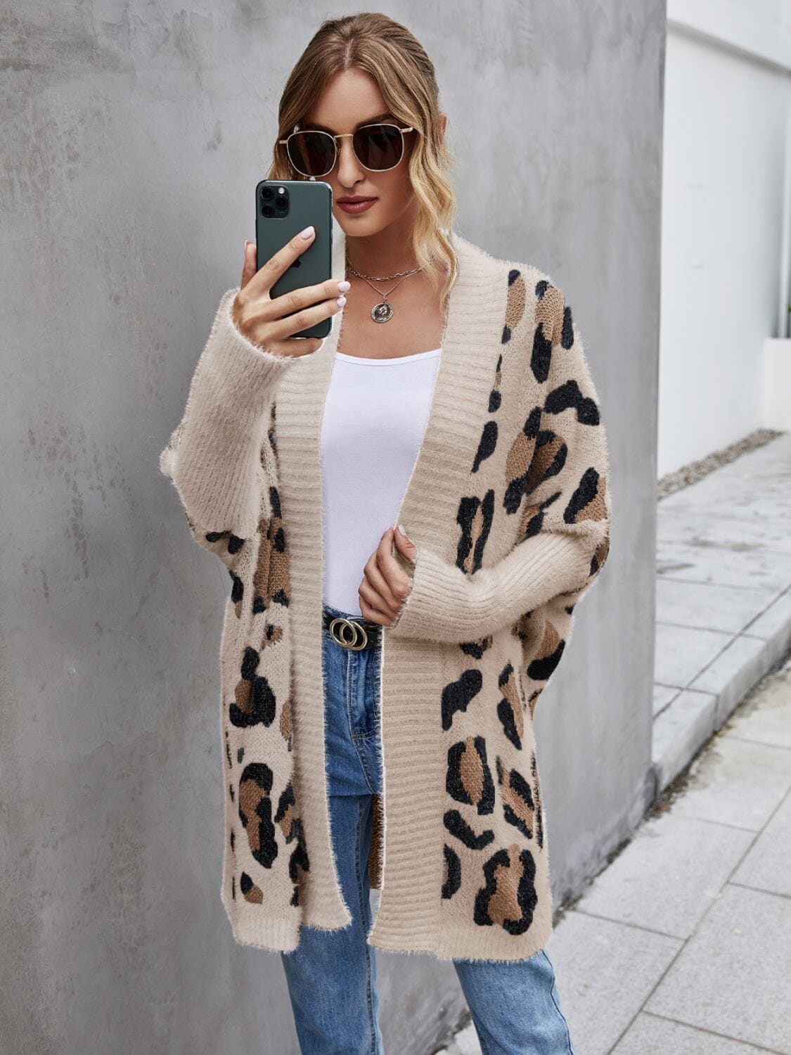 Leopard Pattern Fuzzy Long Cardigan - Sydney So Sweet