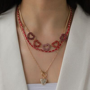 Heart Shape Rhinestone Triple-Layered Necklace - Sydney So Sweet