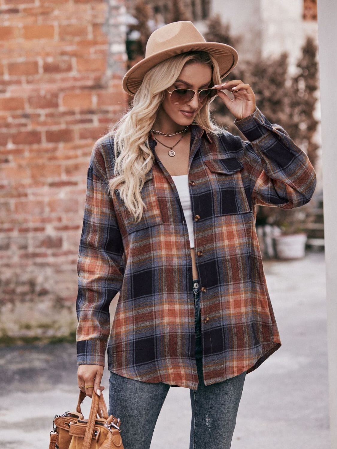 Plaid Dropped Shoulder Longline Shirt - Sydney So Sweet