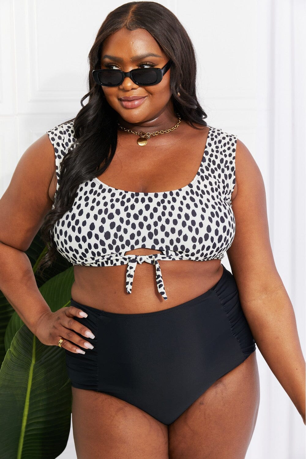 Marina West Swim Sanibel Crop Swim Top and Ruched Bottoms Set in Black - Sydney So Sweet