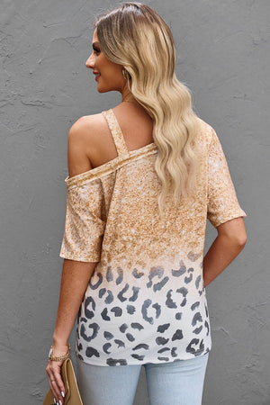 Leopard Asymmetrical Neck Cold-Shoulder Blouse - Sydney So Sweet