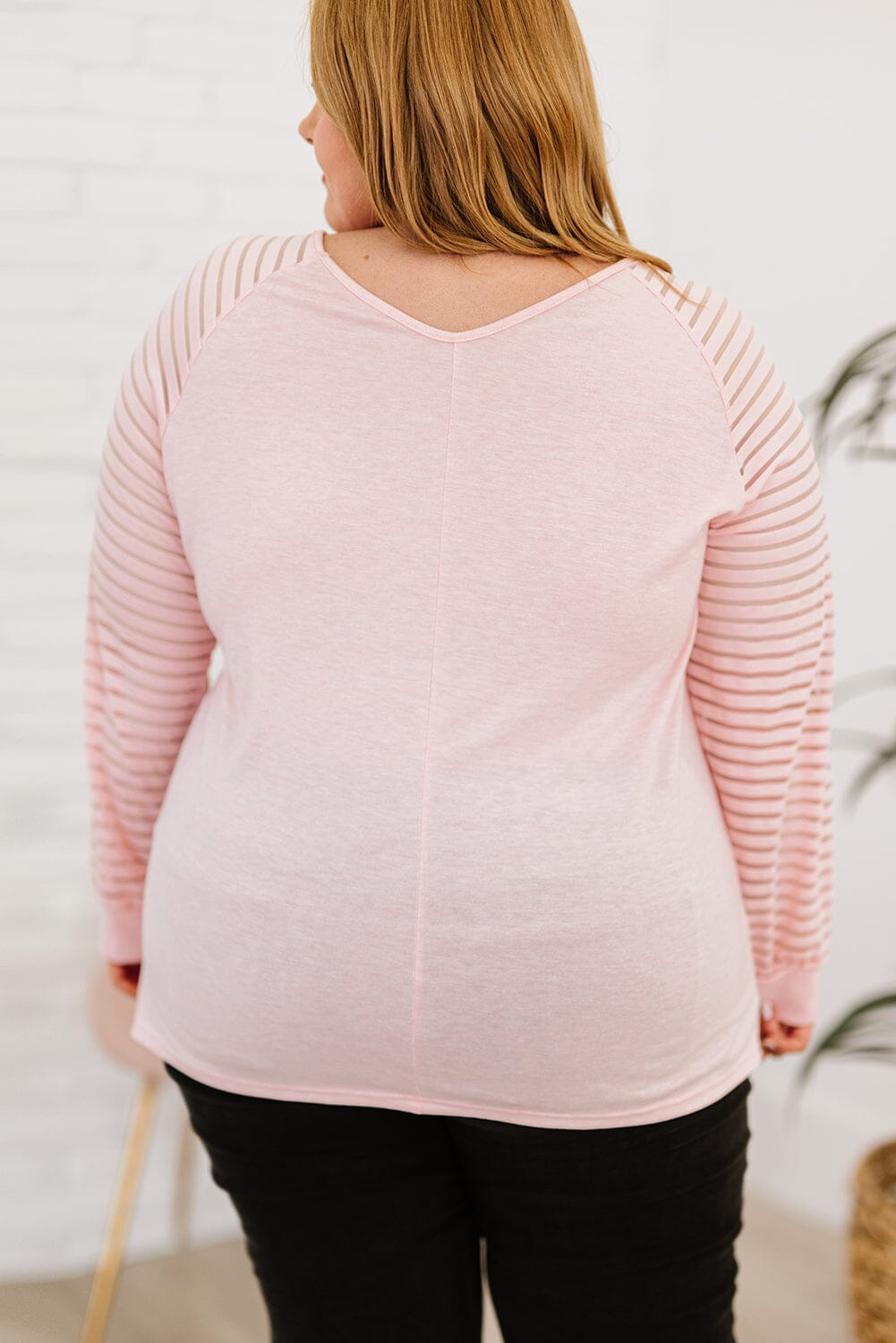 Plus Size Sheer Striped Sleeve V-Neck Top - Sydney So Sweet