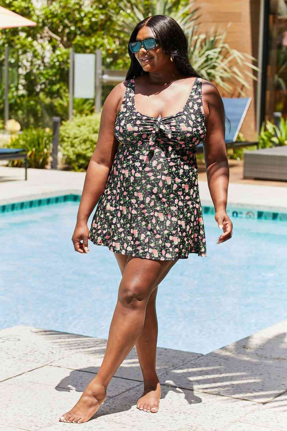 Clear Waters Womens Swim Dress in Black Roses - Sydney So Sweet