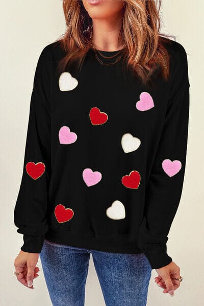 Heart Round Neck Dropped Shoulder Sweatshirt - Sydney So Sweet