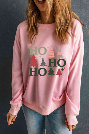 Christmas Tree Ho Ho Ho Graphic Dropped Shoulder Sweatshirt - Sydney So Sweet